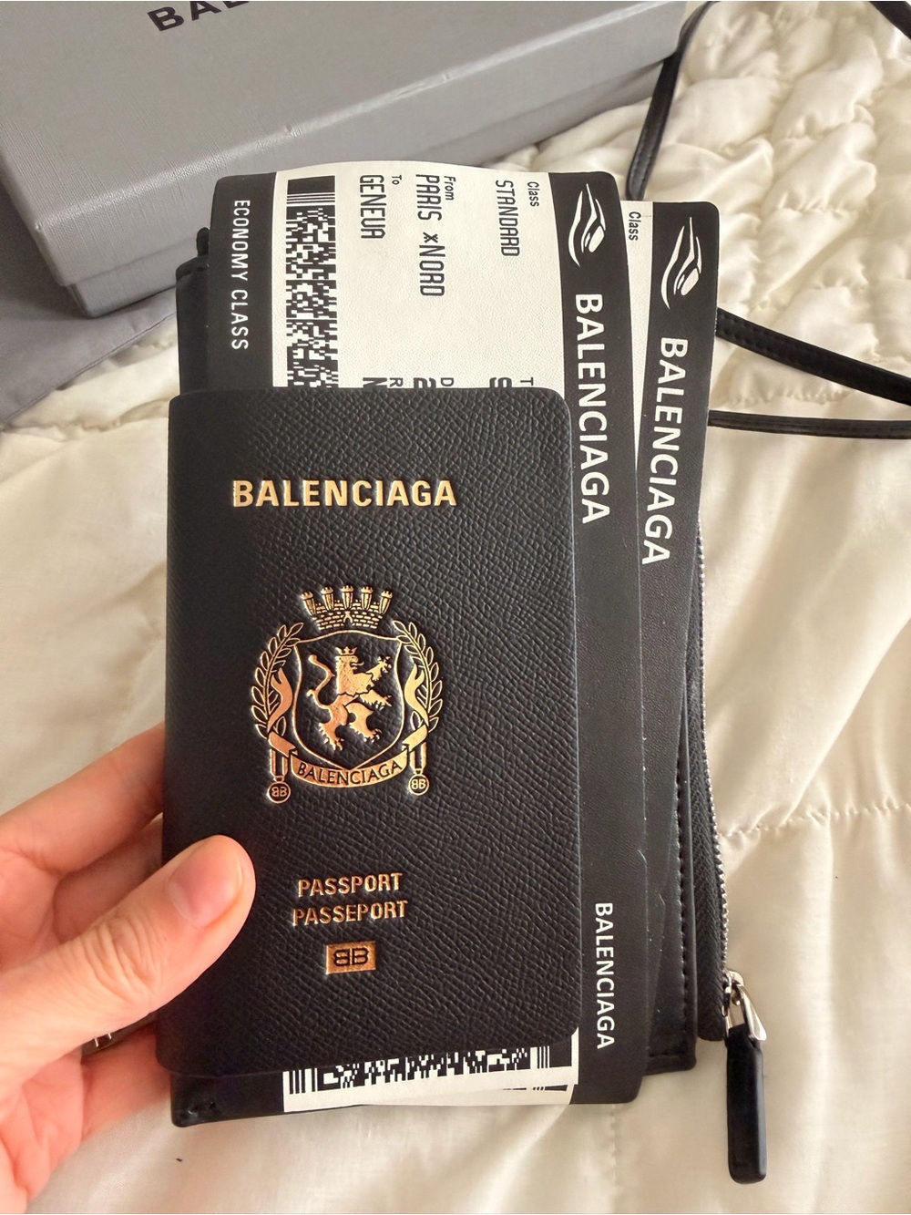 Balenciaga Black Leather Passport Holder with Gold Crest